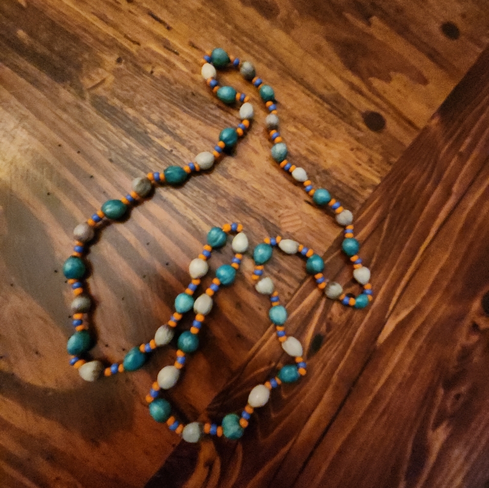 Glass Beads Gray Orange Blue‎ Green Necklace